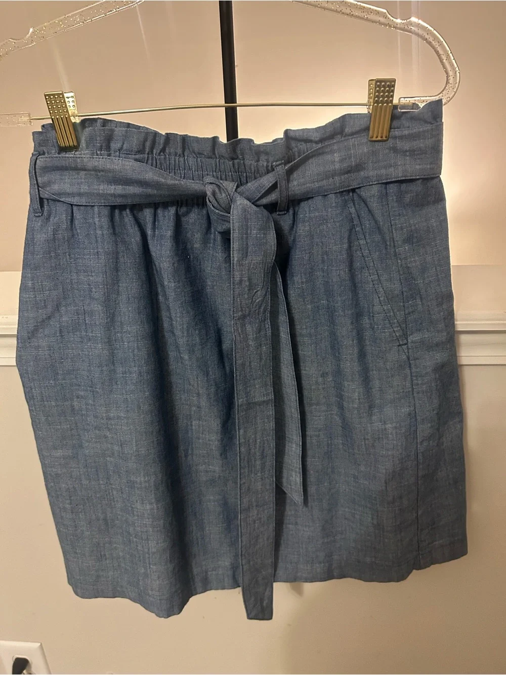 J. Crew Chambray Tie-Waist Mini Skirt in Blue